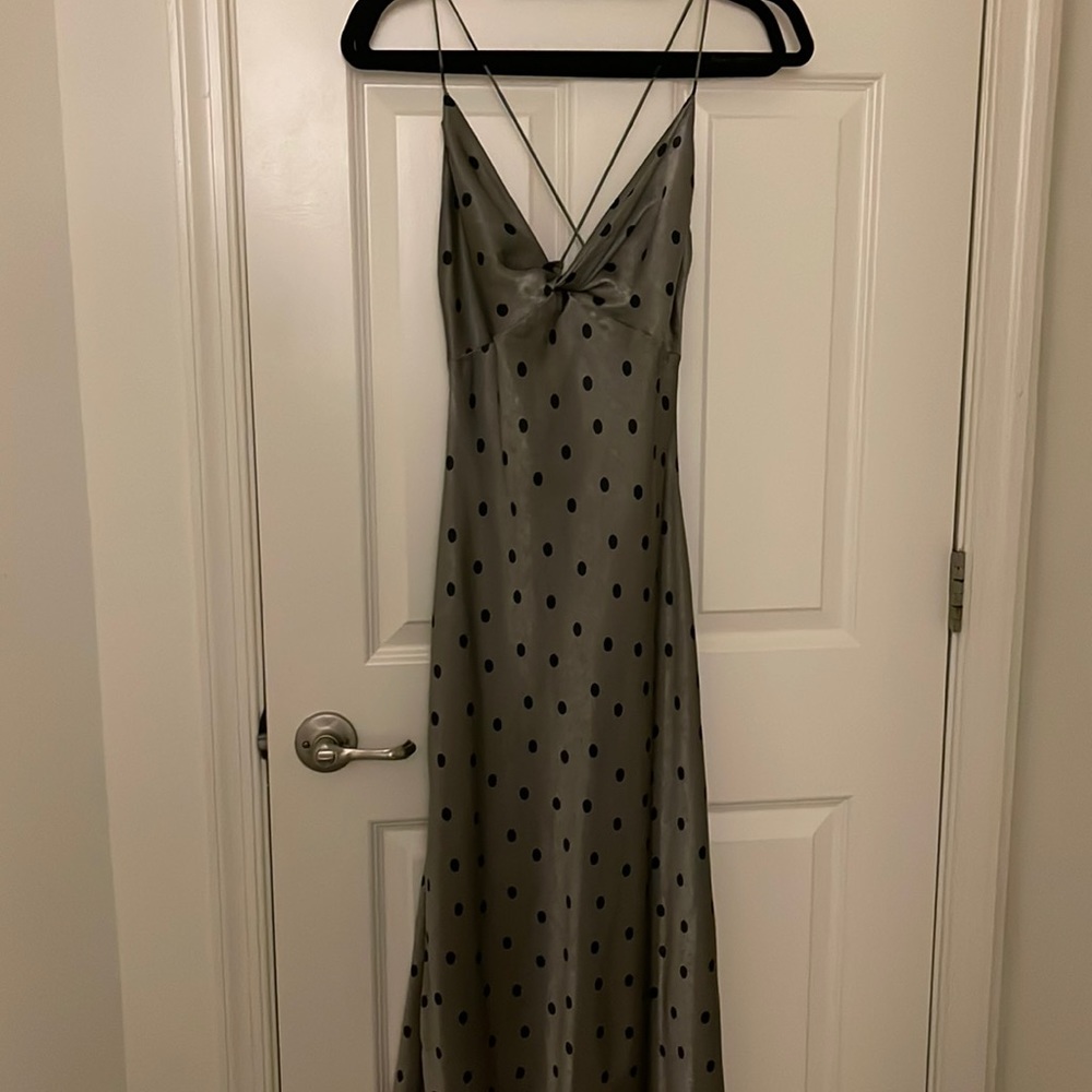 Zara Olive Green Black Polka Dot Dress